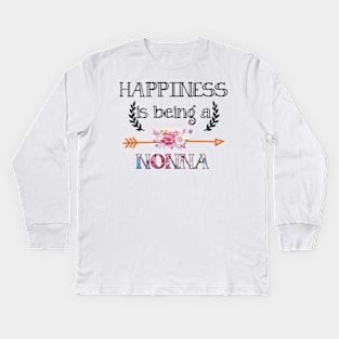 Happiness is being Nonna floral gift Kids Long Sleeve T-Shirt